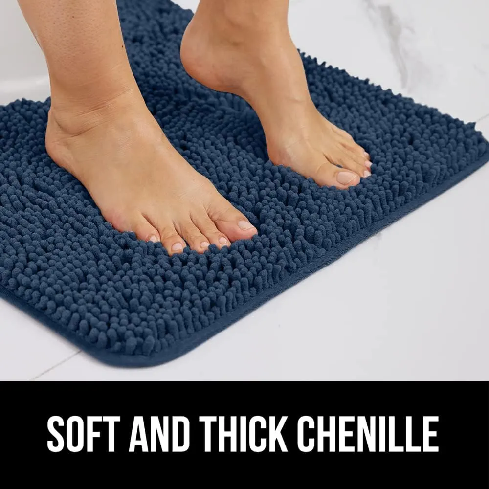 GORILLA GRIP Bath Rug Mat 42x24, Thick Soft Absorbent Chenille, Quick Dry Microfiber Mats, Rubber Backing Machine Washable Shower Floor Rugs, Bathmat Runner, Bathroom Home Decor Accessories, Navy Blue