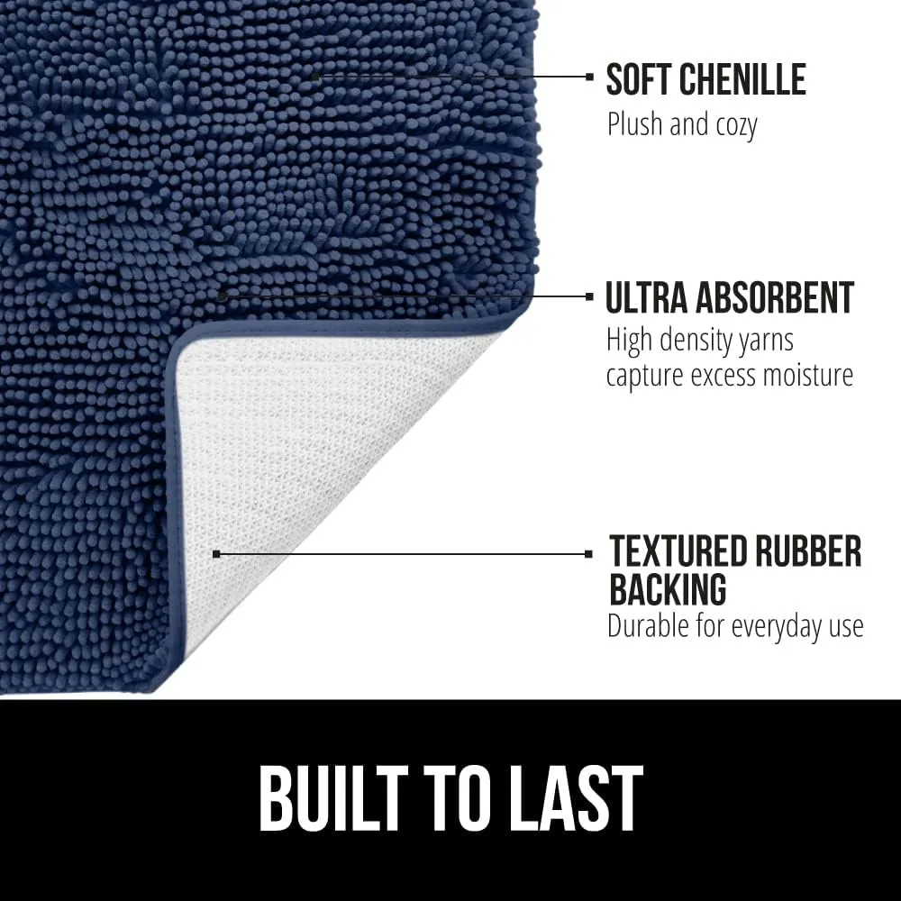 GORILLA GRIP Bath Rug Mat 42x24, Thick Soft Absorbent Chenille, Quick Dry Microfiber Mats, Rubber Backing Machine Washable Shower Floor Rugs, Bathmat Runner, Bathroom Home Decor Accessories, Navy Blue