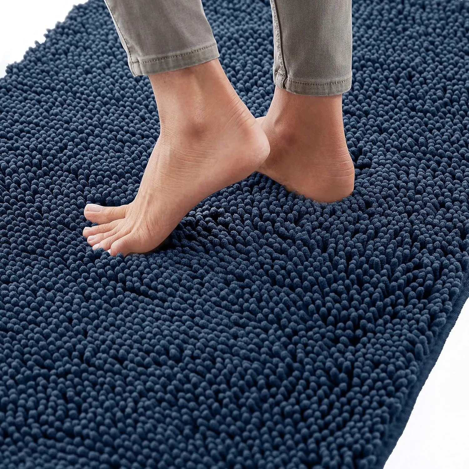 GORILLA GRIP Bath Rug Mat 42x24, Thick Soft Absorbent Chenille, Quick Dry Microfiber Mats, Rubber Backing Machine Washable Shower Floor Rugs, Bathmat Runner, Bathroom Home Decor Accessories, Navy Blue