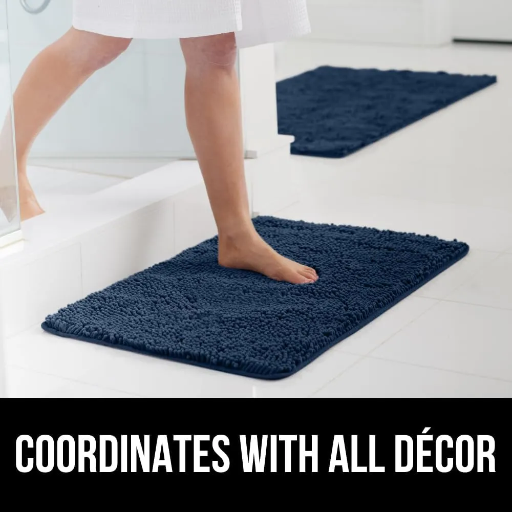 GORILLA GRIP Bath Rug Mat 42x24, Thick Soft Absorbent Chenille, Quick Dry Microfiber Mats, Rubber Backing Machine Washable Shower Floor Rugs, Bathmat Runner, Bathroom Home Decor Accessories, Navy Blue