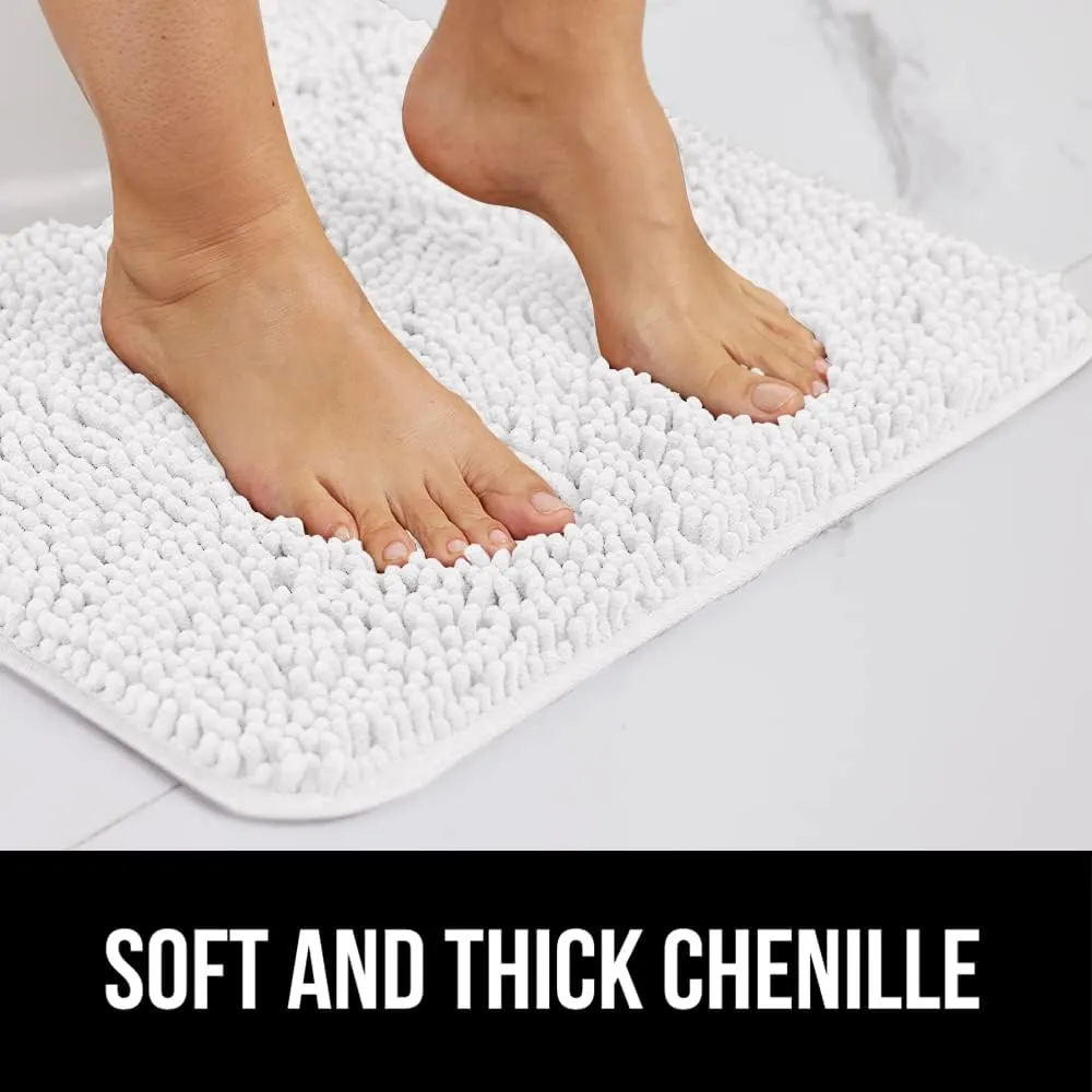 GORILLA GRIP Bath Rug Mat 42x24, Thick Soft Absorbent Chenille, Quick Dry Microfiber Mats, Rubber Backing Machine Washable Shower Floor Rugs, Bathmat Runner, Bathroom Home Decor Accessories, White