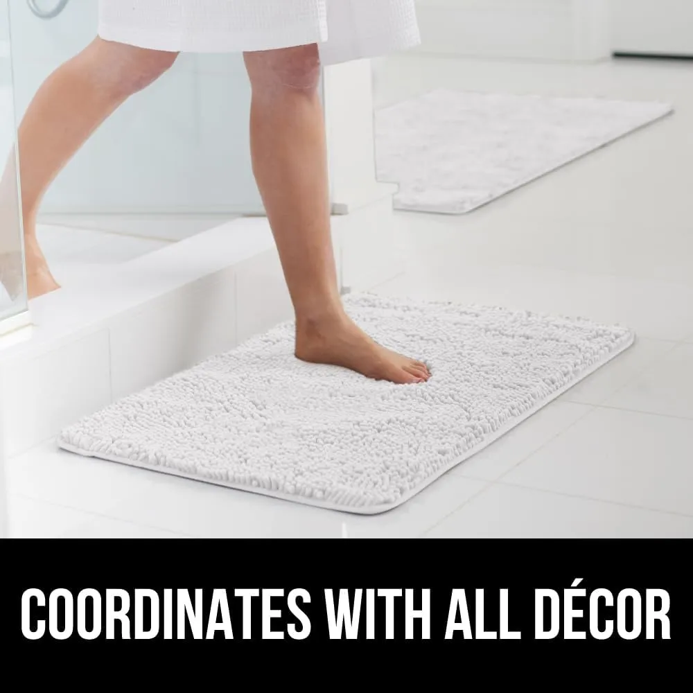 GORILLA GRIP Bath Rug Mat 42x24, Thick Soft Absorbent Chenille, Quick Dry Microfiber Mats, Rubber Backing Machine Washable Shower Floor Rugs, Bathmat Runner, Bathroom Home Decor Accessories, White