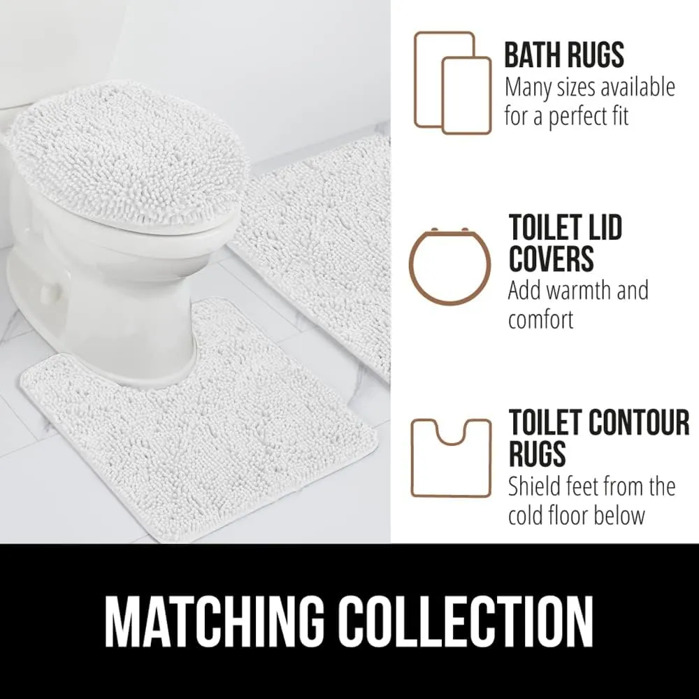GORILLA GRIP Bath Rug Mat 42x24, Thick Soft Absorbent Chenille, Quick Dry Microfiber Mats, Rubber Backing Machine Washable Shower Floor Rugs, Bathmat Runner, Bathroom Home Decor Accessories, White