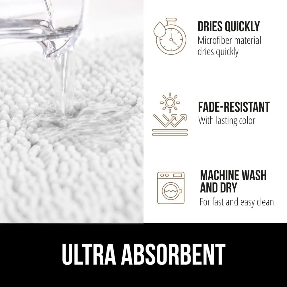 GORILLA GRIP Bath Rug Mat 42x24, Thick Soft Absorbent Chenille, Quick Dry Microfiber Mats, Rubber Backing Machine Washable Shower Floor Rugs, Bathmat Runner, Bathroom Home Decor Accessories, White