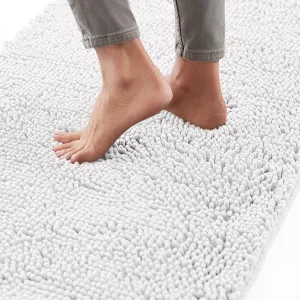 GORILLA GRIP Bath Rug Mat 42x24, Thick Soft Absorbent Chenille, Quick Dry Microfiber Mats, Rubber Backing Machine Washable Shower Floor Rugs, Bathmat Runner, Bathroom Home Decor Accessories, White