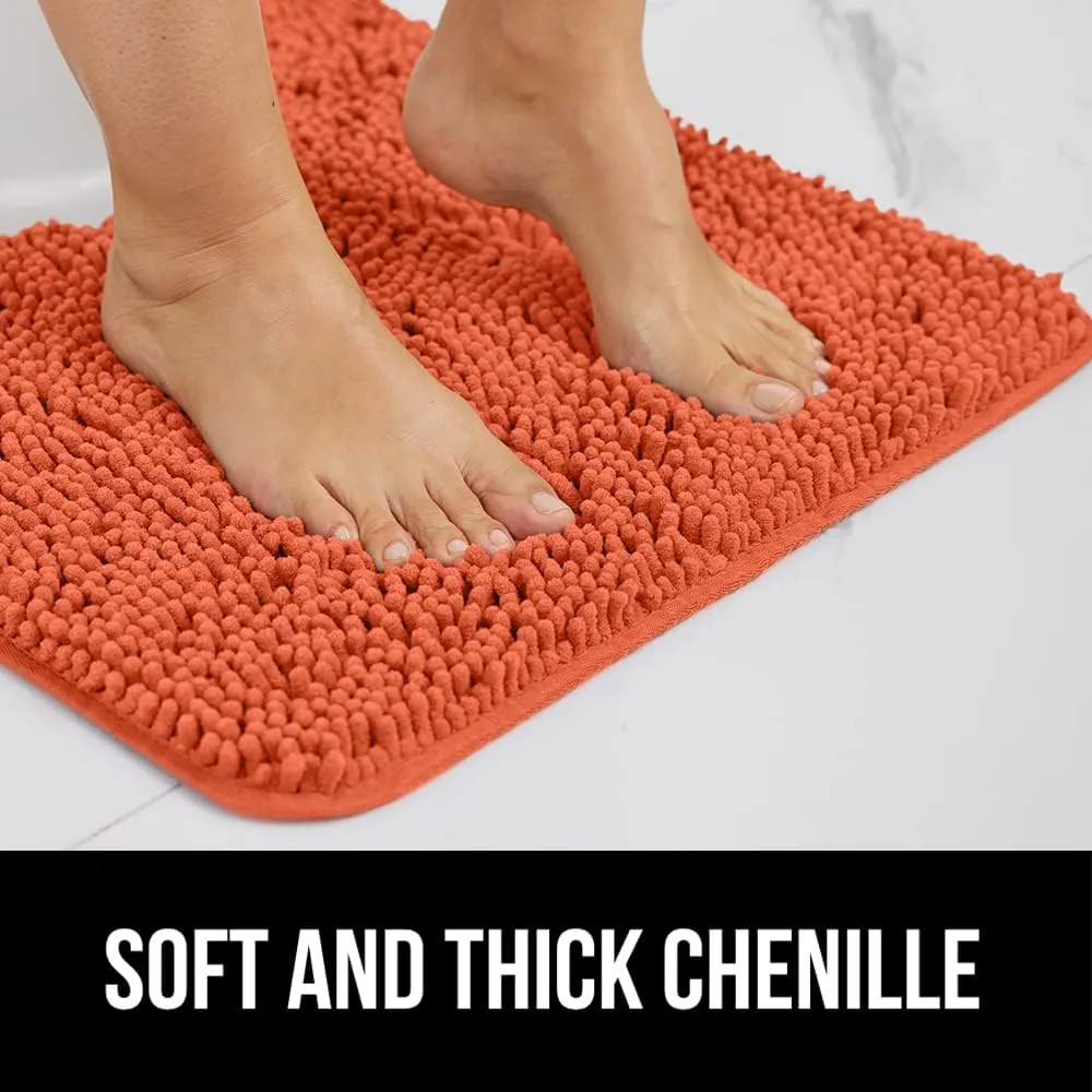 GORILLA GRIP Bath Rug Mat, Thick Soft Absorbent Chenille, Quick Dry Microfiber Mats, Rubber Backing Machine Washable Shower Floor Rugs, Bathmat Runner, Bathroom Home Decor Accessories, 24x17, Coral