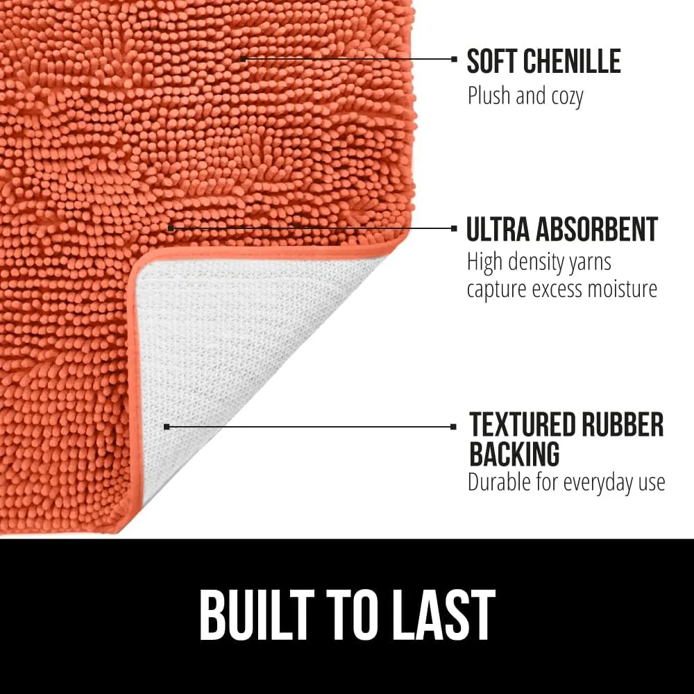 GORILLA GRIP Bath Rug Mat, Thick Soft Absorbent Chenille, Quick Dry Microfiber Mats, Rubber Backing Machine Washable Shower Floor Rugs, Bathmat Runner, Bathroom Home Decor Accessories, 24x17, Coral