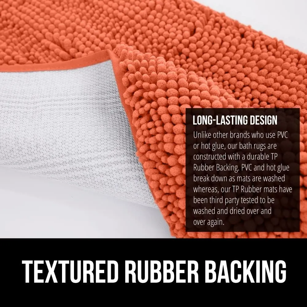 GORILLA GRIP Bath Rug Mat, Thick Soft Absorbent Chenille, Quick Dry Microfiber Mats, Rubber Backing Machine Washable Shower Floor Rugs, Bathmat Runner, Bathroom Home Decor Accessories, 24x17, Coral