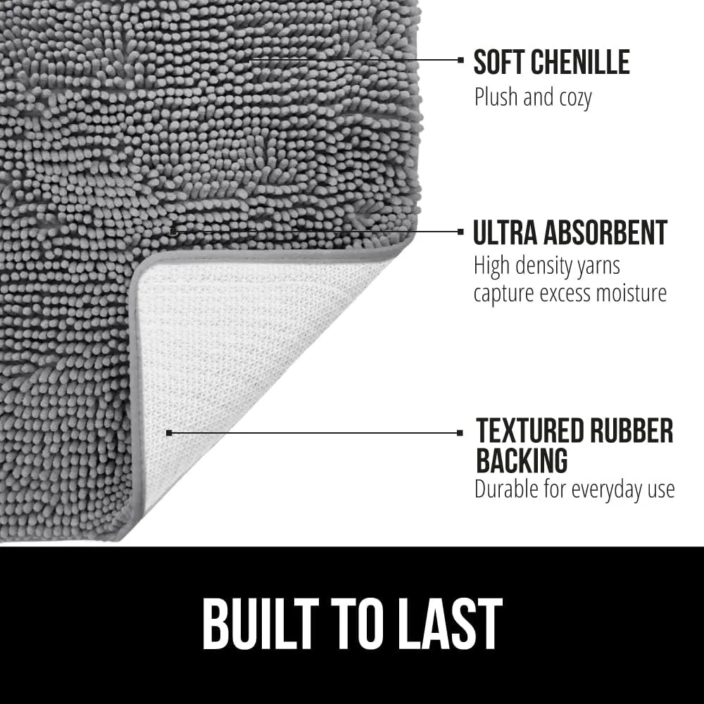 GORILLA GRIP Bath Rug Mat, Thick Soft Absorbent Chenille, Quick Dry Microfiber Mats, Rubber Backing Machine Washable Shower Floor Rugs, Bathmat Runner, Bathroom Home Decor Accessories, 30x18, Gray