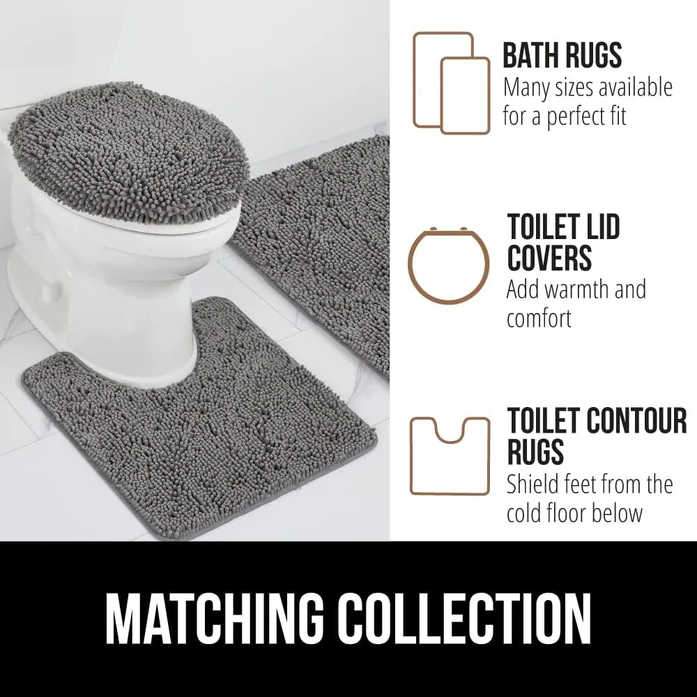 GORILLA GRIP Bath Rug Mat, Thick Soft Absorbent Chenille, Quick Dry Microfiber Mats, Rubber Backing Machine Washable Shower Floor Rugs, Bathmat Runner, Bathroom Home Decor Accessories, 30x18, Gray