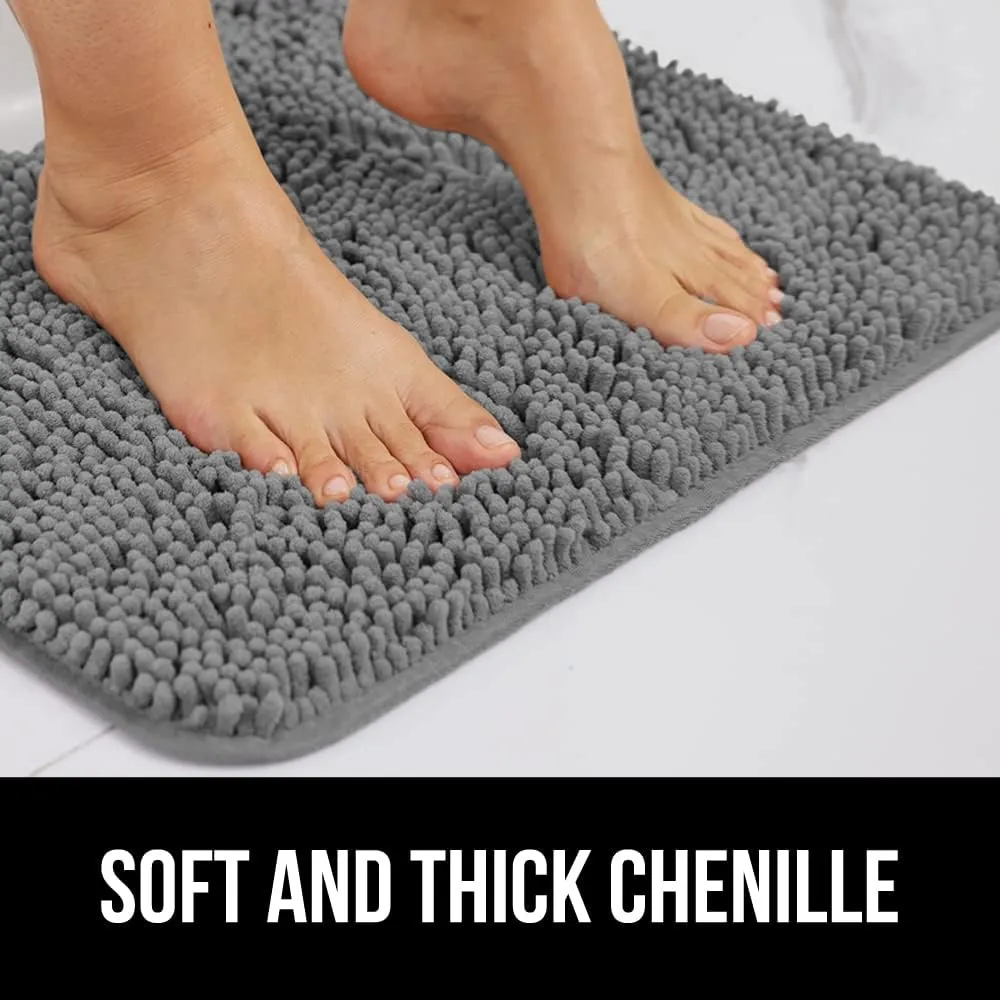 GORILLA GRIP Bath Rug Mat, Thick Soft Absorbent Chenille, Quick Dry Microfiber Mats, Rubber Backing Machine Washable Shower Floor Rugs, Bathmat Runner, Bathroom Home Decor Accessories, 30x18, Gray