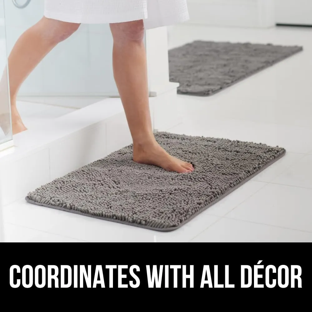 GORILLA GRIP Bath Rug Mat, Thick Soft Absorbent Chenille, Quick Dry Microfiber Mats, Rubber Backing Machine Washable Shower Floor Rugs, Bathmat Runner, Bathroom Home Decor Accessories, 30x18, Gray