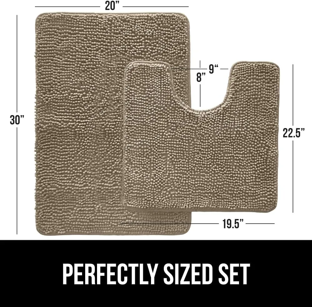 GORILLA GRIP Bathroom Rug Sets, Soft Chenille 2 Piece Area Rugs Set, Toilet Base Mat and 30x20 Carpet, Absorbent Microfiber Washable Mats Dry Quickly, Home Décor and Bath Room Accessories, Beige