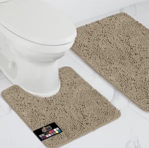 GORILLA GRIP Bathroom Rug Sets, Soft Chenille 2 Piece Area Rugs Set, Toilet Base Mat and 30x20 Carpet, Absorbent Microfiber Washable Mats Dry Quickly, Home Décor and Bath Room Accessories, Beige