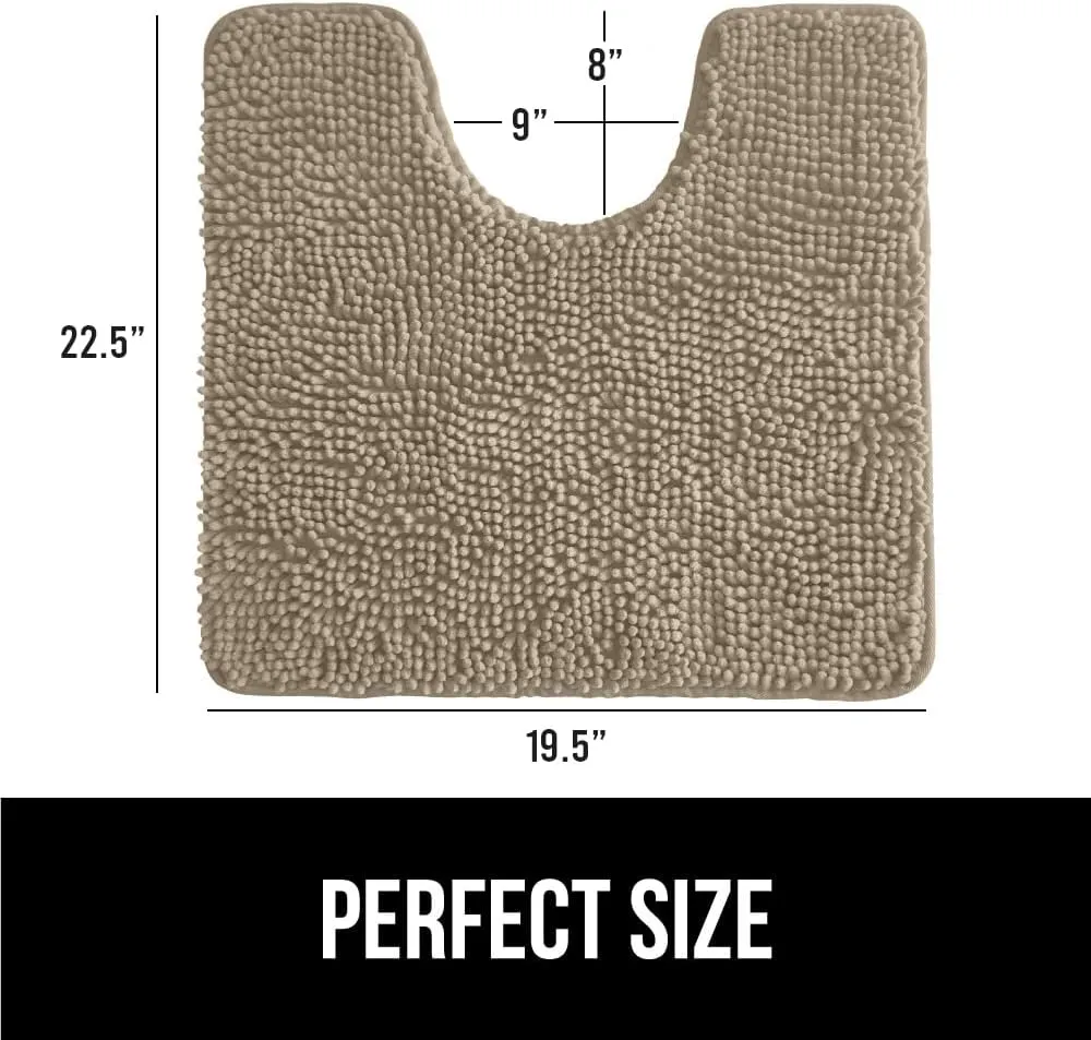 GORILLA GRIP Plush Absorbent Shaggy Chenille Bath Rug Mat for Oval Toilet Base with Rubber Backing, Machine Washable Rugs, Soft Microfiber Contour Mats for Toilets, Bathoom Decor, 22.5x19.5, Beige