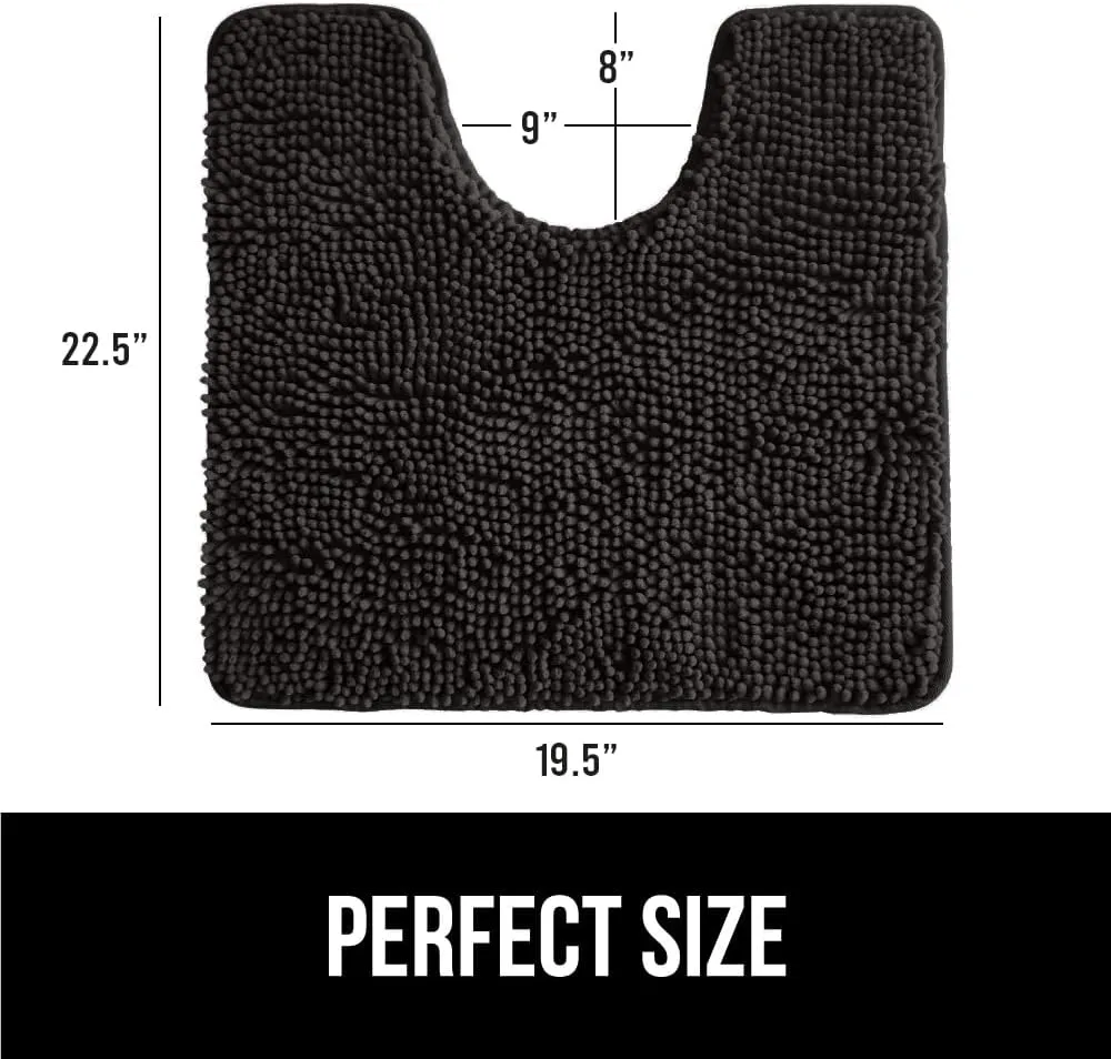 GORILLA GRIP Plush Absorbent Shaggy Chenille Bath Rug Mat for Oval Toilet Base with Rubber Backing, Machine Washable Rugs, Soft Microfiber Contour Mats for Toilets, Bathoom Decor, 22.5x19.5, Black