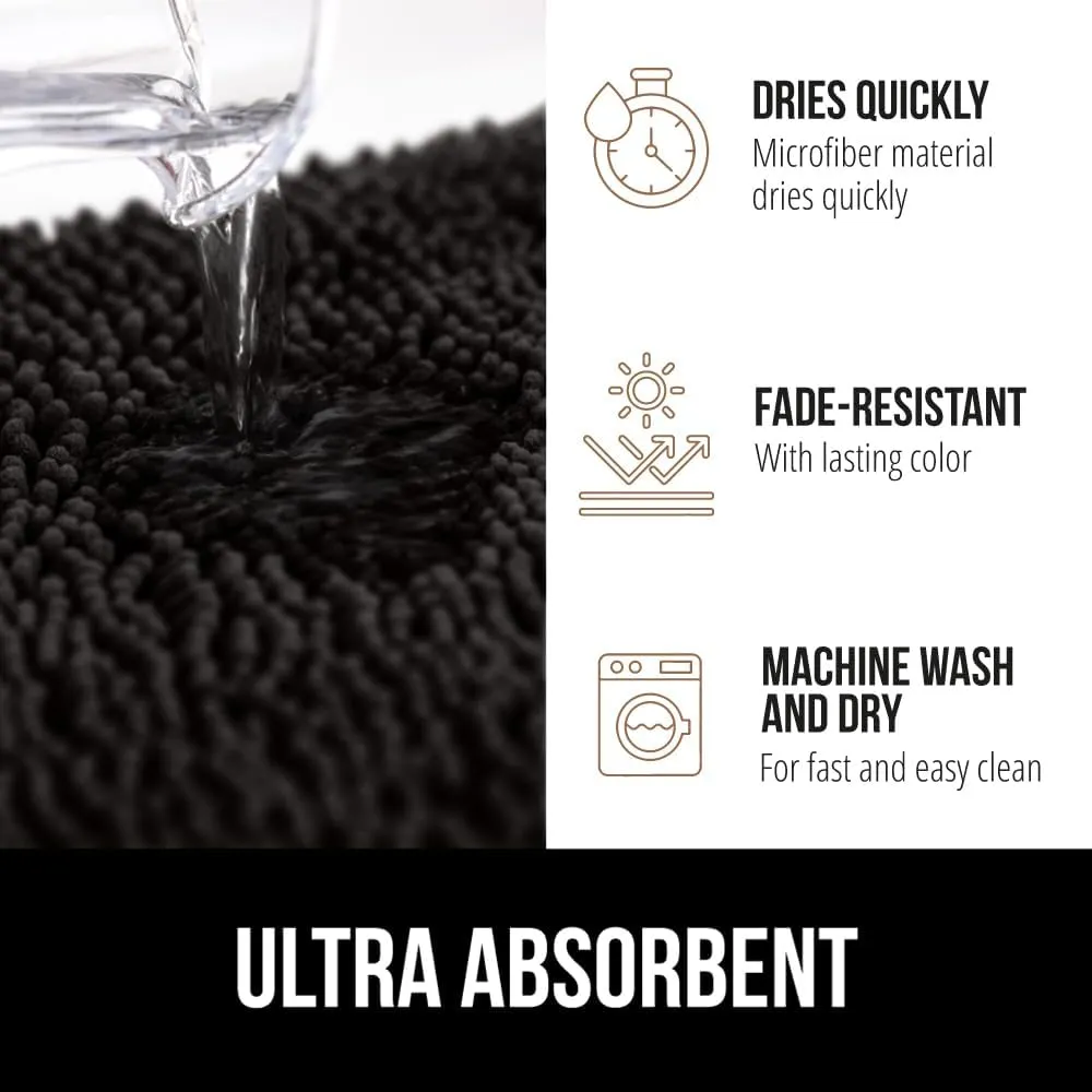 GORILLA GRIP Plush Absorbent Shaggy Chenille Bath Rug Mat for Oval Toilet Base with Rubber Backing, Machine Washable Rugs, Soft Microfiber Contour Mats for Toilets, Bathoom Decor, 22.5x19.5, Black