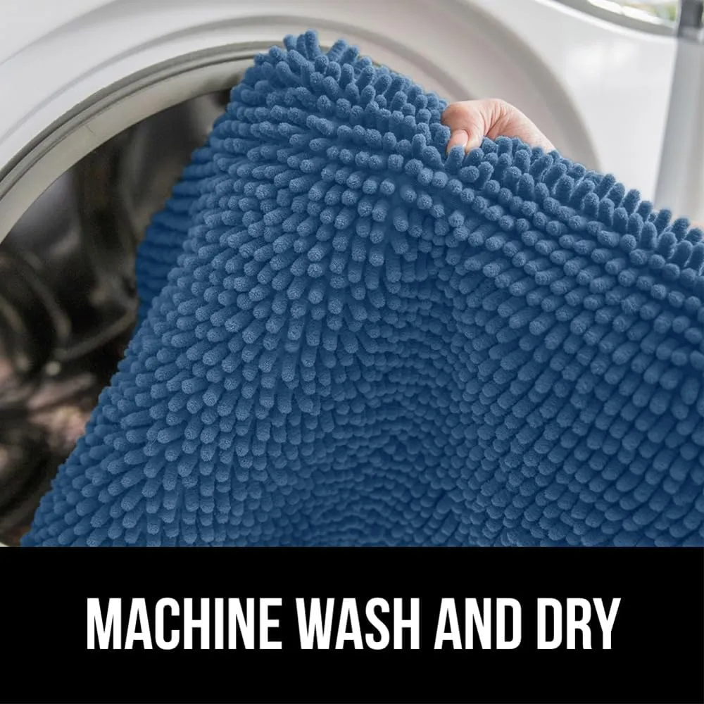 GORILLA GRIP Plush Absorbent Shaggy Chenille Bath Rug Mat for Oval Toilet Base with Rubber Backing, Machine Washable Rugs, Soft Microfiber Contour Mats for Toilets, Bathoom Decor, 22.5x19.5, Blue