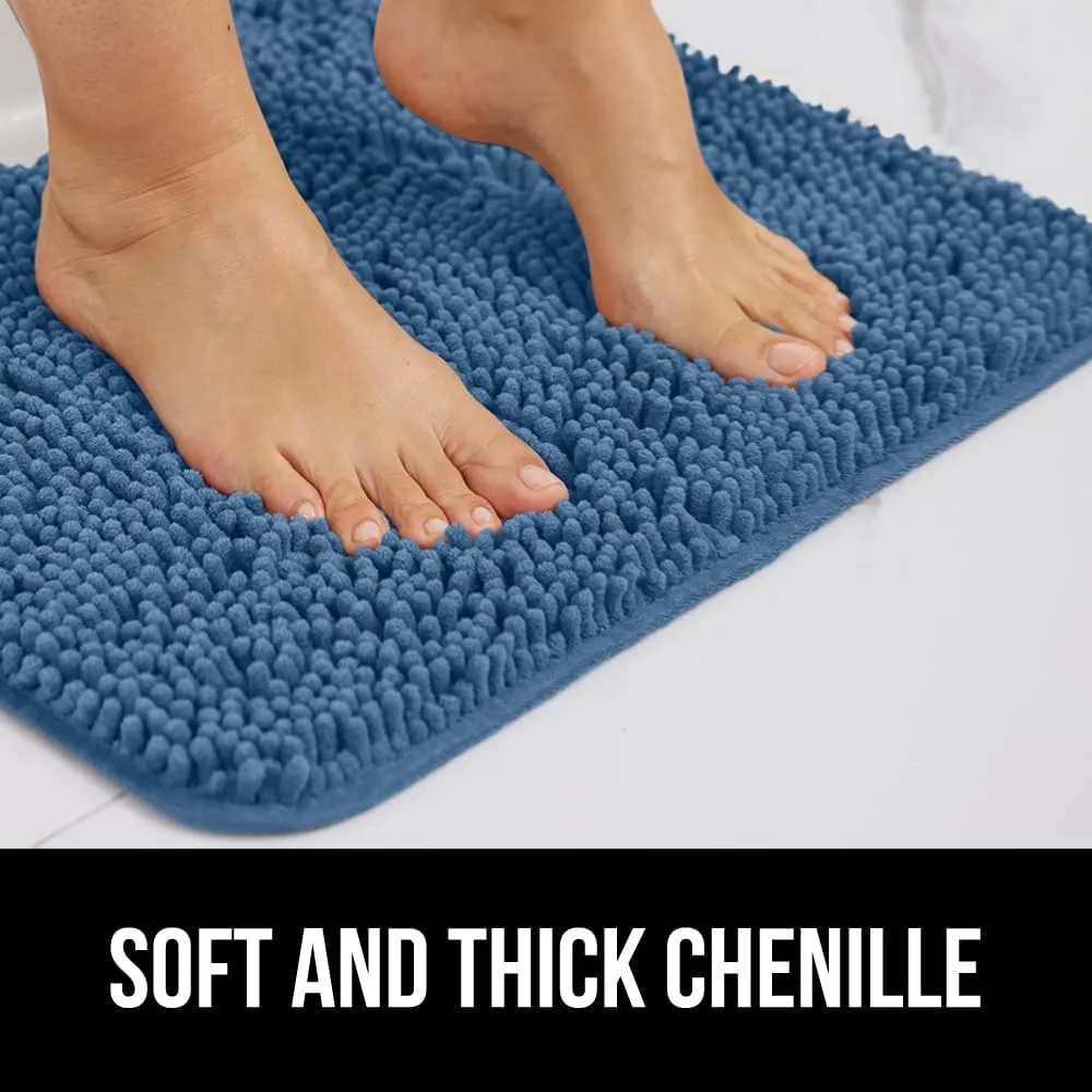 GORILLA GRIP Plush Absorbent Shaggy Chenille Bath Rug Mat for Oval Toilet Base with Rubber Backing, Machine Washable Rugs, Soft Microfiber Contour Mats for Toilets, Bathoom Decor, 22.5x19.5, Blue