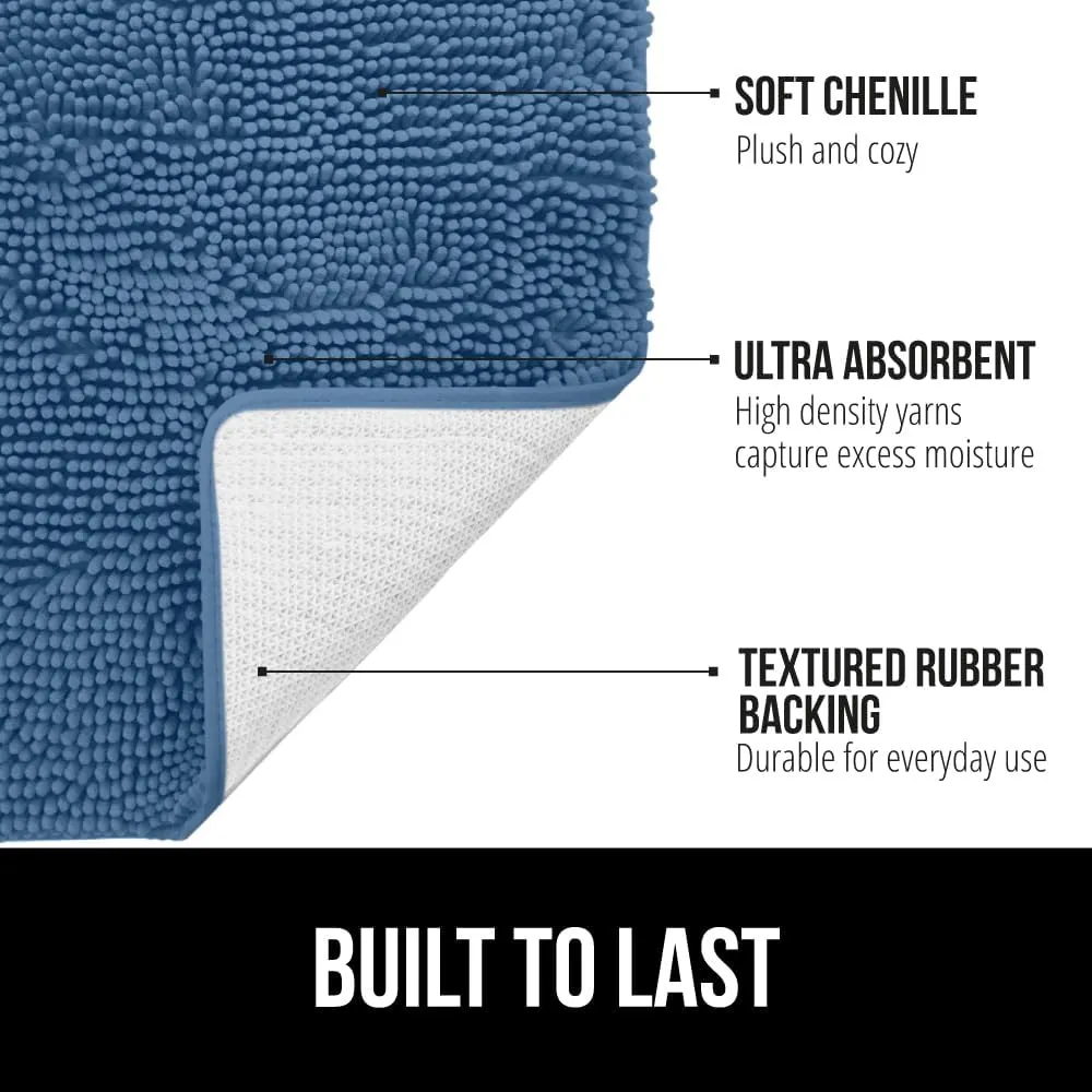 GORILLA GRIP Plush Absorbent Shaggy Chenille Bath Rug Mat for Oval Toilet Base with Rubber Backing, Machine Washable Rugs, Soft Microfiber Contour Mats for Toilets, Bathoom Decor, 22.5x19.5, Blue