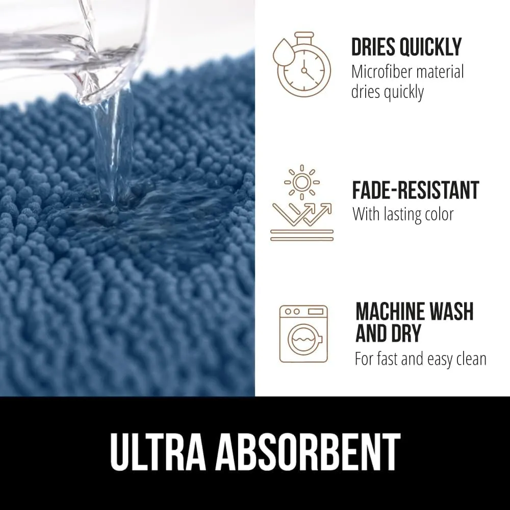 GORILLA GRIP Plush Absorbent Shaggy Chenille Bath Rug Mat for Oval Toilet Base with Rubber Backing, Machine Washable Rugs, Soft Microfiber Contour Mats for Toilets, Bathoom Decor, 22.5x19.5, Blue