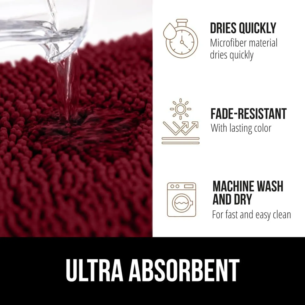 GORILLA GRIP Plush Absorbent Shaggy Chenille Bath Rug Mat for Oval Toilet Base with Rubber Backing, Machine Washable Rugs, Soft Microfiber Contour Mats for Toilets, Bathoom Decor, 22.5x19.5, Burgundy