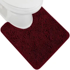 GORILLA GRIP Plush Absorbent Shaggy Chenille Bath Rug Mat for Oval Toilet Base with Rubber Backing, Machine Washable Rugs, Soft Microfiber Contour Mats for Toilets, Bathoom Decor, 22.5x19.5, Burgundy