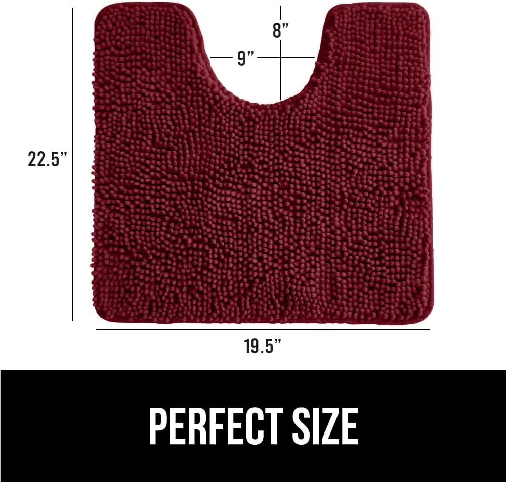 GORILLA GRIP Plush Absorbent Shaggy Chenille Bath Rug Mat for Oval Toilet Base with Rubber Backing, Machine Washable Rugs, Soft Microfiber Contour Mats for Toilets, Bathoom Decor, 22.5x19.5, Burgundy
