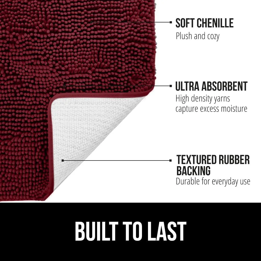 GORILLA GRIP Plush Absorbent Shaggy Chenille Bath Rug Mat for Oval Toilet Base with Rubber Backing, Machine Washable Rugs, Soft Microfiber Contour Mats for Toilets, Bathoom Decor, 22.5x19.5, Burgundy