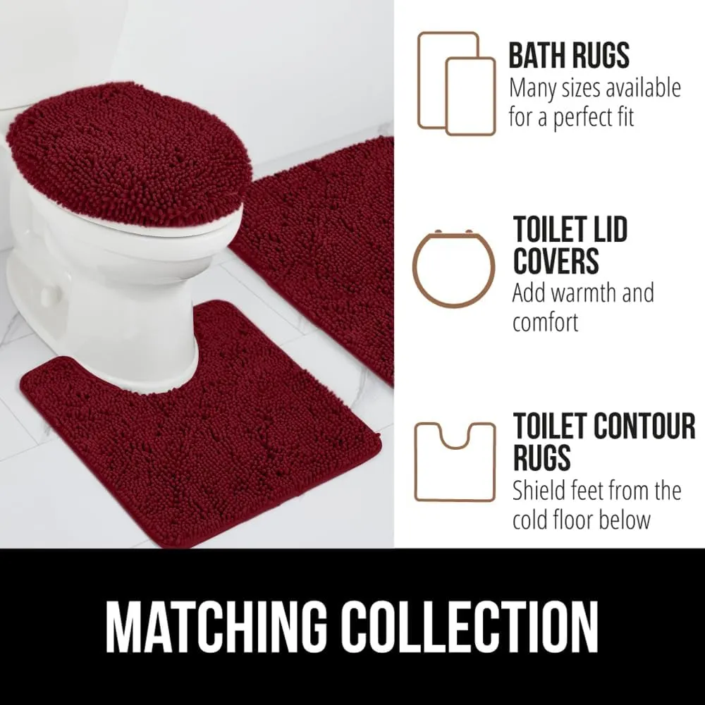 GORILLA GRIP Plush Absorbent Shaggy Chenille Bath Rug Mat for Oval Toilet Base with Rubber Backing, Machine Washable Rugs, Soft Microfiber Contour Mats for Toilets, Bathoom Decor, 22.5x19.5, Burgundy