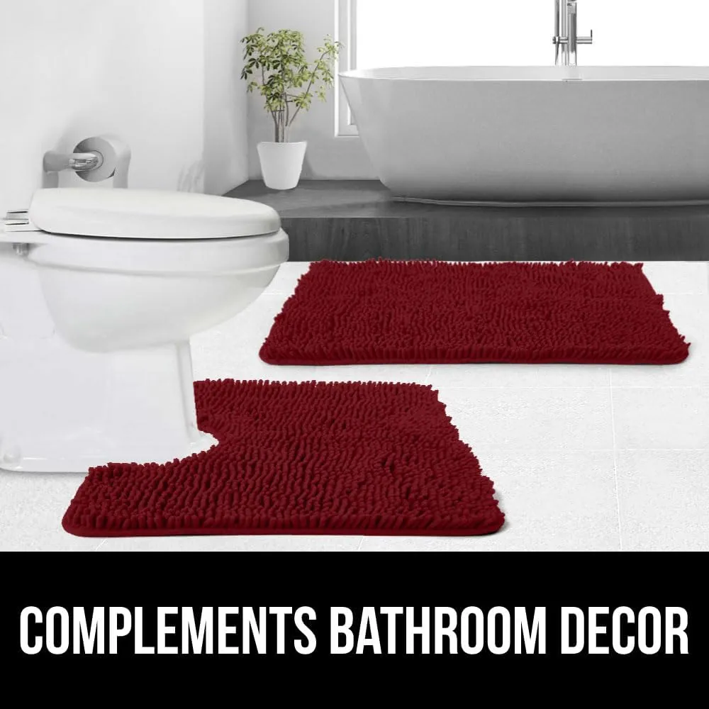 GORILLA GRIP Plush Absorbent Shaggy Chenille Bath Rug Mat for Oval Toilet Base with Rubber Backing, Machine Washable Rugs, Soft Microfiber Contour Mats for Toilets, Bathoom Decor, 22.5x19.5, Burgundy