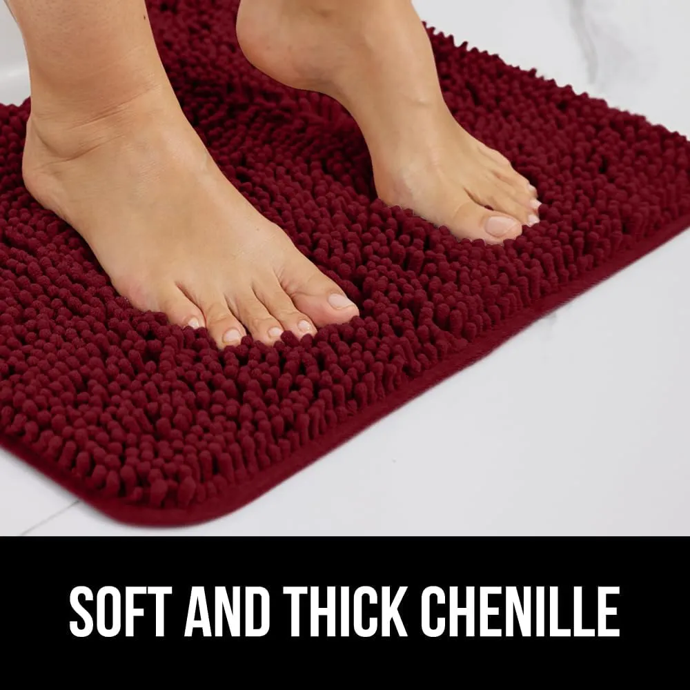 GORILLA GRIP Plush Absorbent Shaggy Chenille Bath Rug Mat for Oval Toilet Base with Rubber Backing, Machine Washable Rugs, Soft Microfiber Contour Mats for Toilets, Bathoom Decor, 22.5x19.5, Burgundy