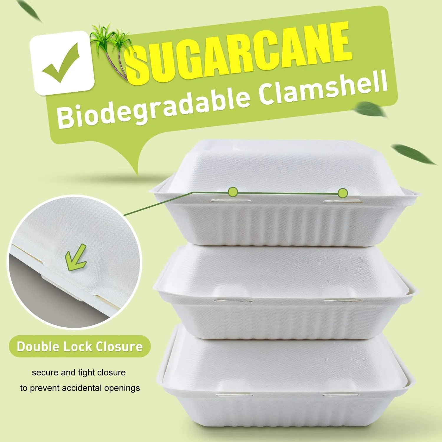Green Earth 9-Inch, 100-Count, 1-Compartment, Compostable Clamshell, Natural Bagasse, Take-Out/to-Go Food Boxes - Biodegradable Containers