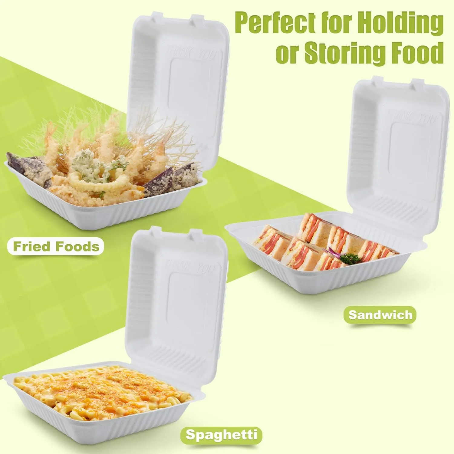 Green Earth 9-Inch, 100-Count, 1-Compartment, Compostable Clamshell, Natural Bagasse, Take-Out/to-Go Food Boxes - Biodegradable Containers