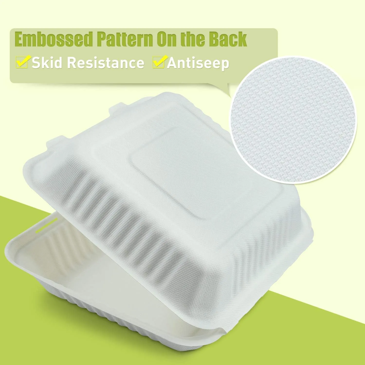 Green Earth 9-Inch, 100-Count, 1-Compartment, Compostable Clamshell, Natural Bagasse, Take-Out/to-Go Food Boxes - Biodegradable Containers
