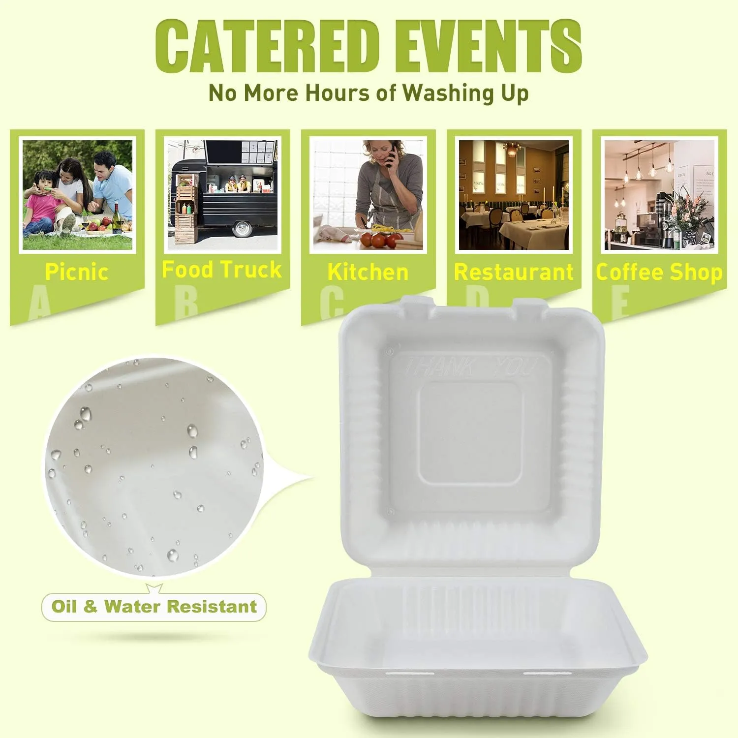 Green Earth 9-Inch, 100-Count, 1-Compartment, Compostable Clamshell, Natural Bagasse, Take-Out/to-Go Food Boxes - Biodegradable Containers