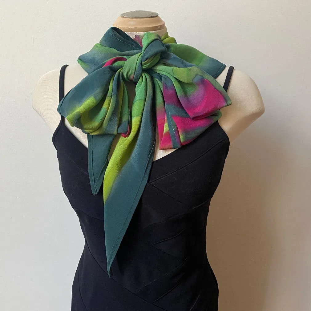 Green hand painted silk wrap, art scarf, designer scarf