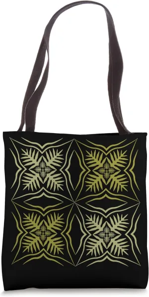 Green Laua'e Fern Hawaiian Quilt Square Tote Bag