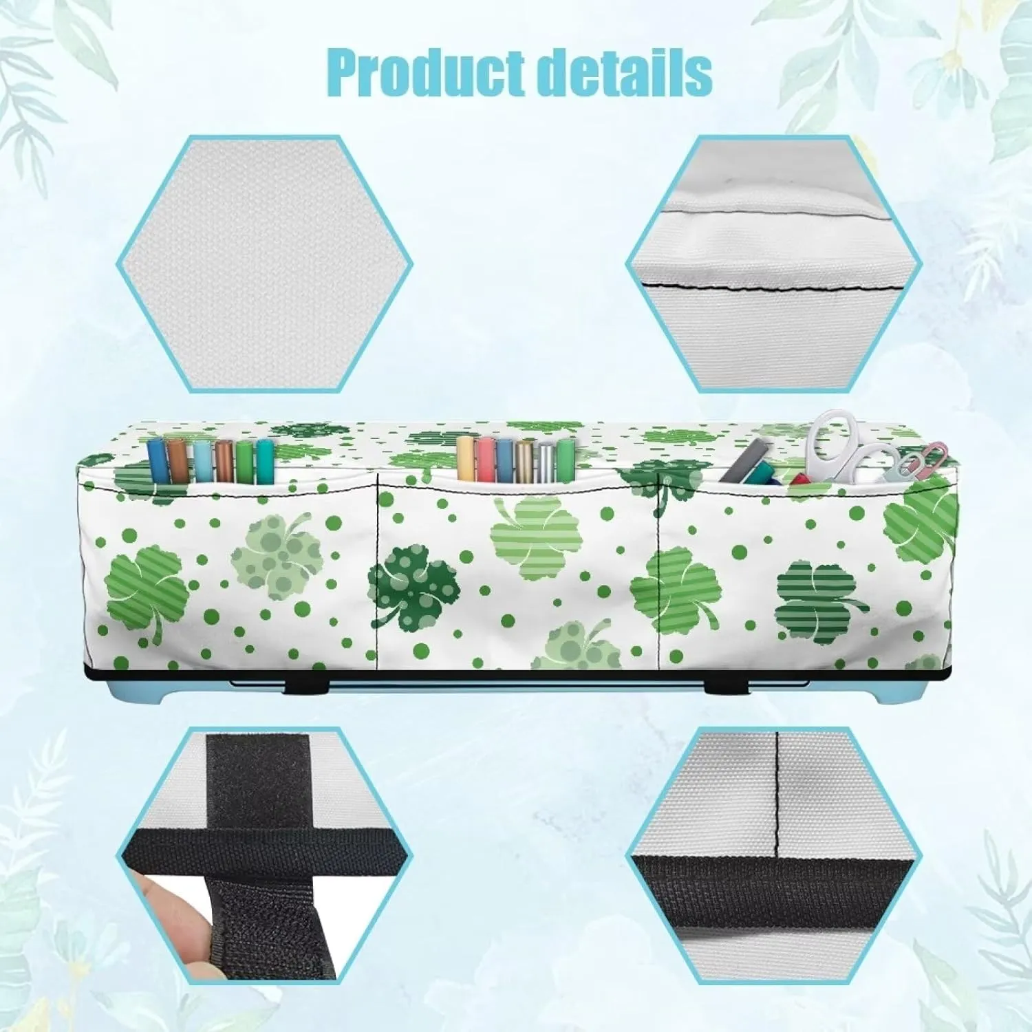 Green Leaf Carrying Case Cover Dust Cover Stain Resistant Organization and Storage Bags St. Patrick's Day Scrapbooking Die-cut Machine Covers with Pockets