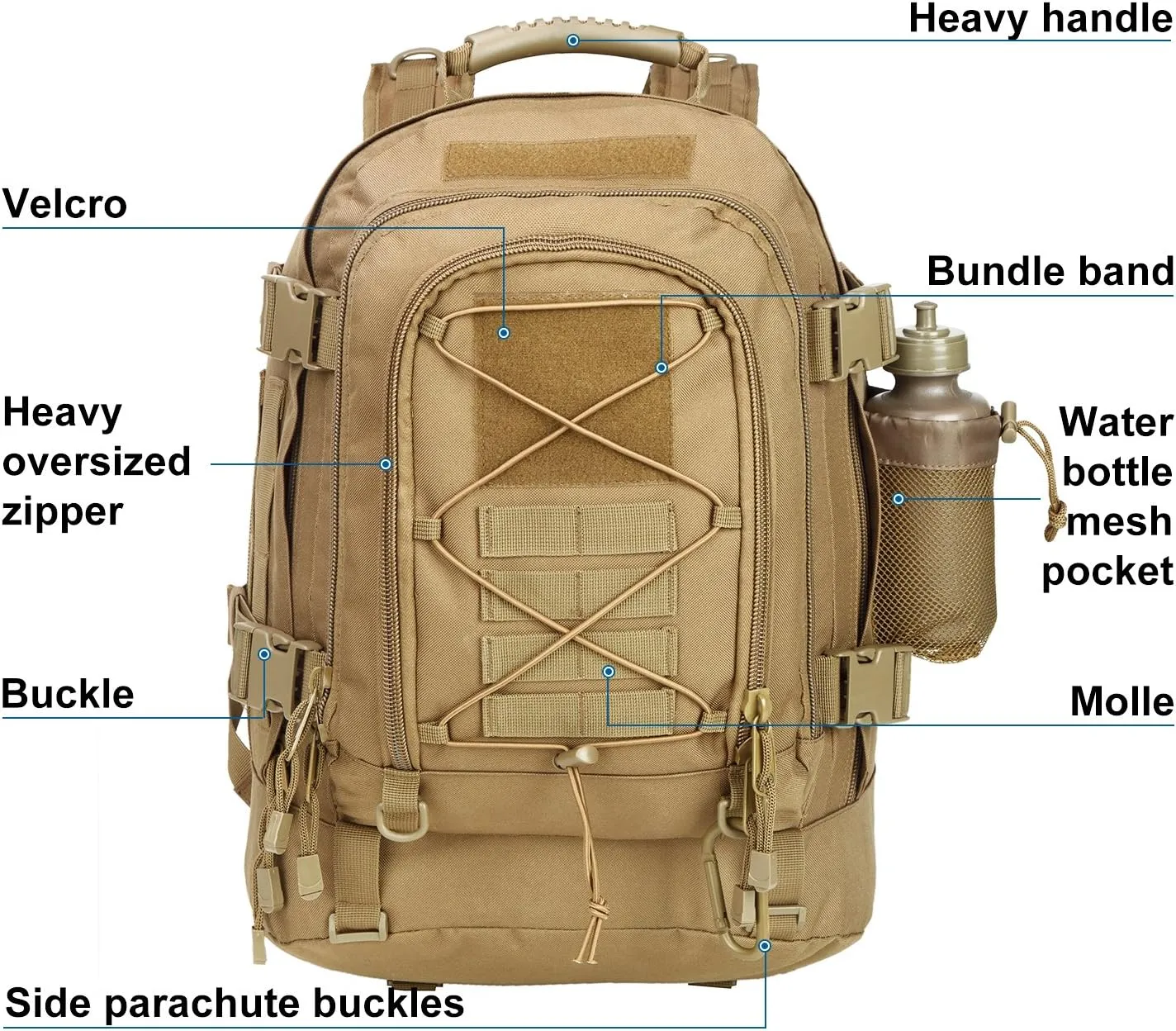 Greencity 3 Day Tactical Backpack Large Capacity Army Molle Bag Expandable Hiking Camping Hunting