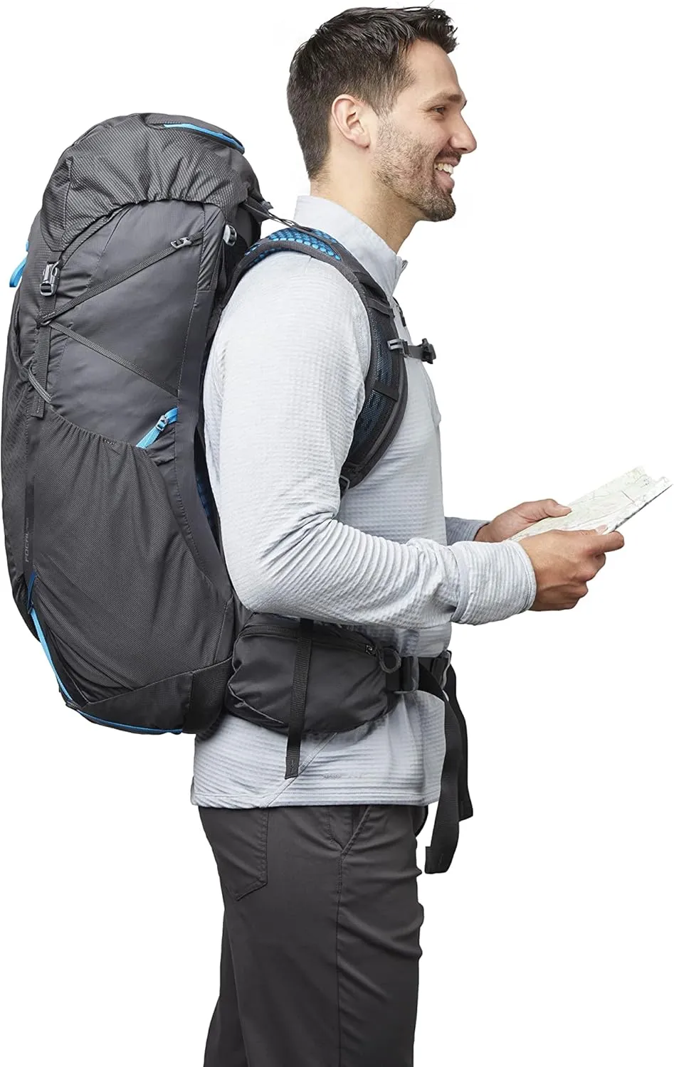 Gregory Focal 48L Unisex Ultralight Backpacking Pack with Freefloat Suspension, Aluminum Frame, Ventilated Backpanel, Medium, Ozone Black