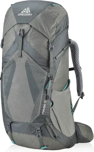 Gregory Maven 45L Women's Backpacking Pack, Breathable Backpanel and Shoulder Harness, Raincover Included, Built-In Hydration Sleeve (Reservoir Not Included), Extra Small/Small, Helium Grey