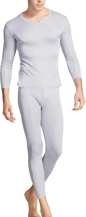 Grenasasilk Men's Silk Long Johns Mulberry Silk Long Underwear V-Neck Breathable Thermal Underwear Sets & Undergarments