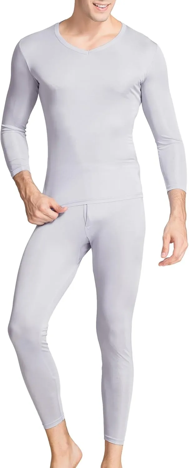 Grenasasilk Men's Silk Long Johns Mulberry Silk Long Underwear V-Neck Breathable Thermal Underwear Sets & Undergarments