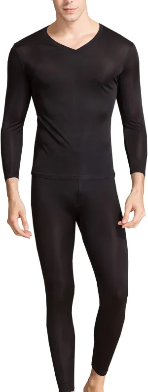 Grenasasilk Men's Silk Long Johns Mulberry Silk Long Underwear V-Neck Breathable Thermal Underwear Sets & Undergarments
