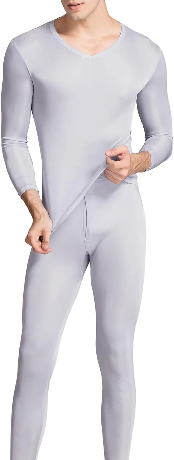 Grenasasilk Men's Silk Long Johns Mulberry Silk Long Underwear V-Neck Breathable Thermal Underwear Sets & Undergarments