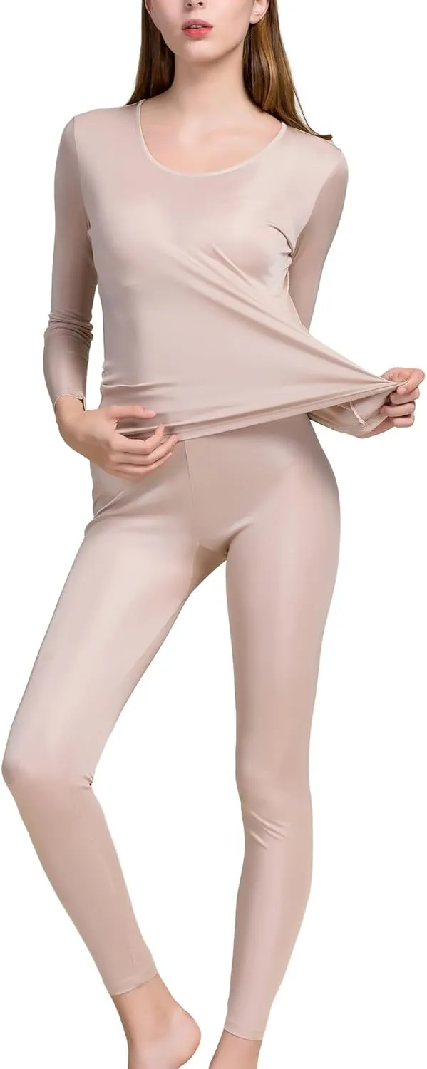 Grenasasilk Womens Silk Long Underwear Mulberry Silk Long Johns Silk Thermal Underwear Sets Cold Weather Base Layer
