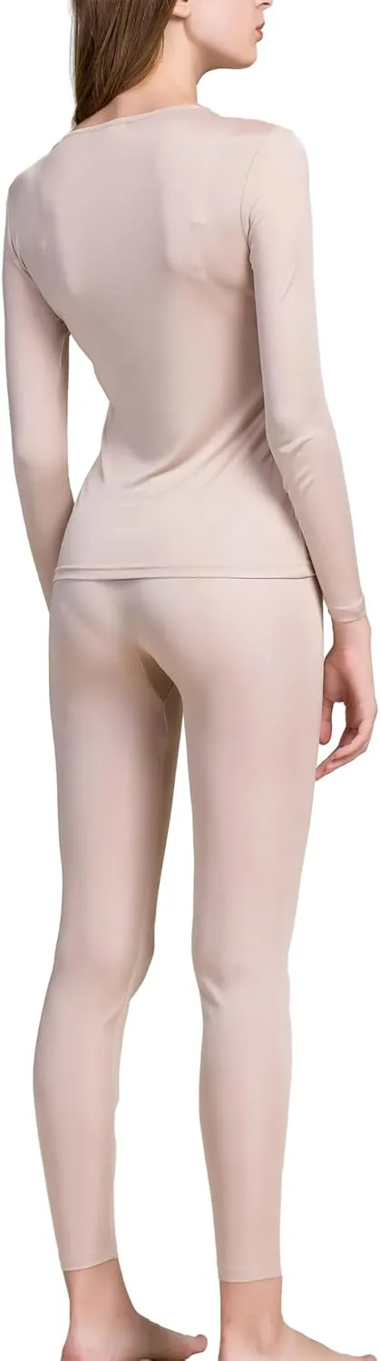 Grenasasilk Womens Silk Long Underwear Mulberry Silk Long Johns Silk Thermal Underwear Sets Cold Weather Base Layer