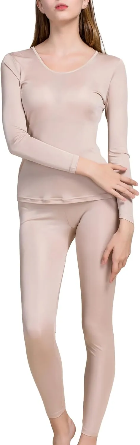 Grenasasilk Womens Silk Long Underwear Mulberry Silk Long Johns Silk Thermal Underwear Sets Cold Weather Base Layer