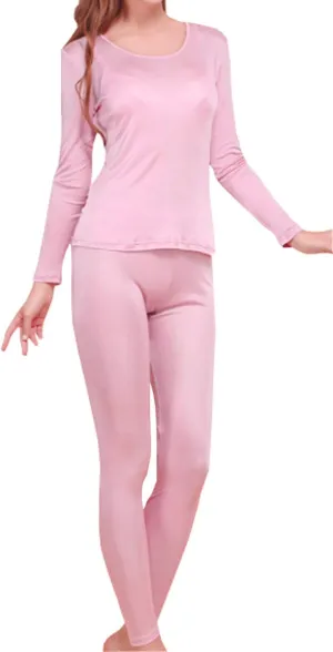 Grenasasilk Womens Silk Long Underwear Mulberry Silk Long Johns Silk Thermal Underwear Sets Cold Weather Base Layer
